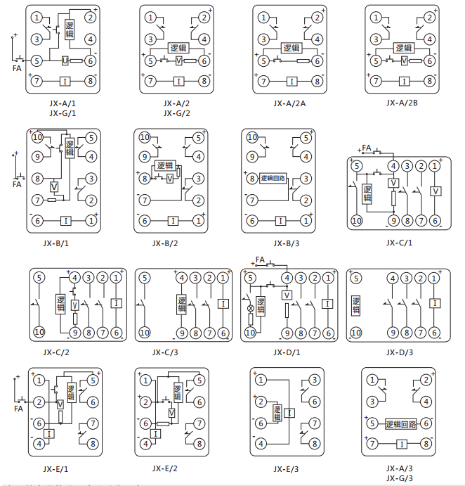 JX-C/2靜態(tài)信號繼電器內(nèi)部接線及外引接線圖（正視圖）