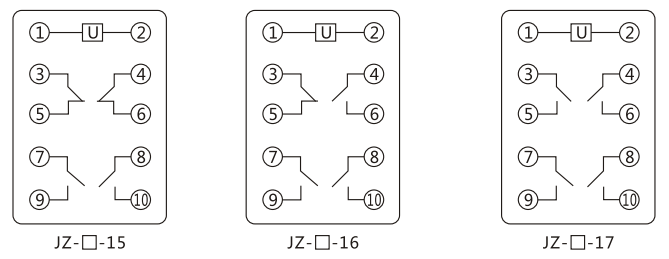 JZY（J)-15靜態(tài)中間繼電器內(nèi)部接線(xiàn)圖及外引接線(xiàn)圖