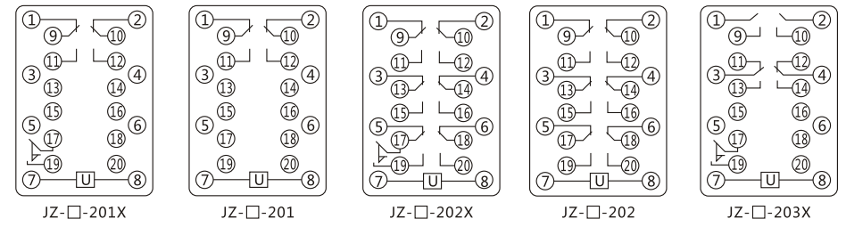 JZY（J)-15靜態(tài)中間繼電器內(nèi)部接線(xiàn)圖及外引接線(xiàn)圖