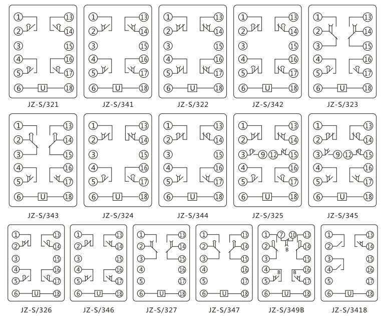 JZ-S/2416靜態(tài)可調(diào)延時(shí)中間繼電器內(nèi)部接線圖及外引接線圖